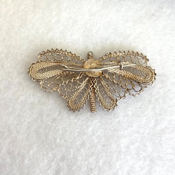 VTG Sterling Silver 950 Dainty Spun Silver Butterfly Brooch Pin - Picture 9 of 13